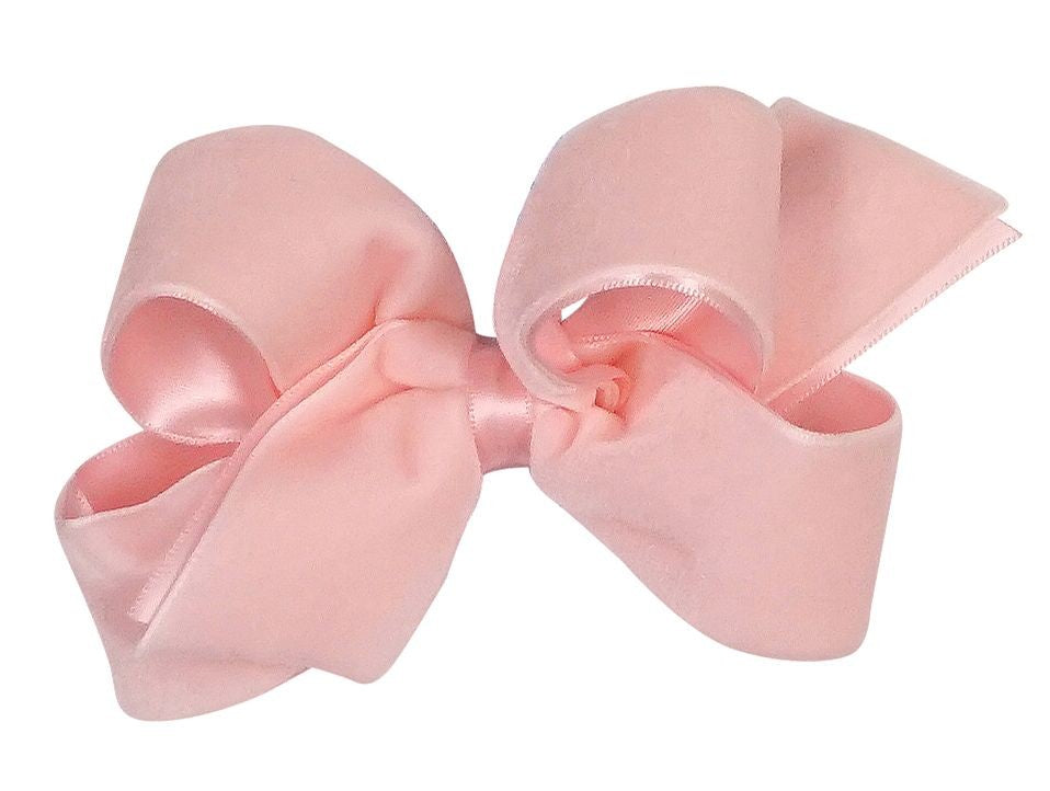 Wee Ones Girls Satin / Velvet Overlay Bow - Light Pink