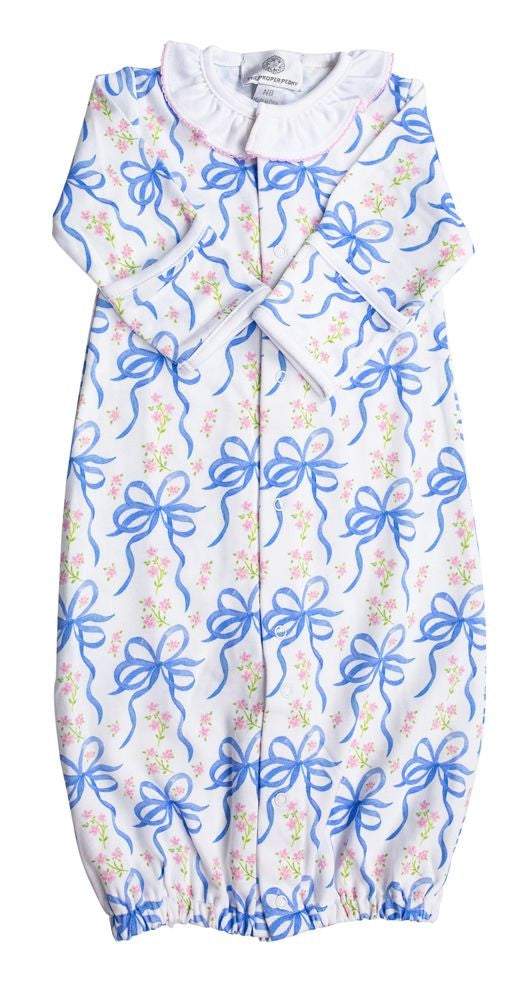 Proper Peony Pima Baby Girls Blue Blossom Bows Converter Gown by Proper Peony