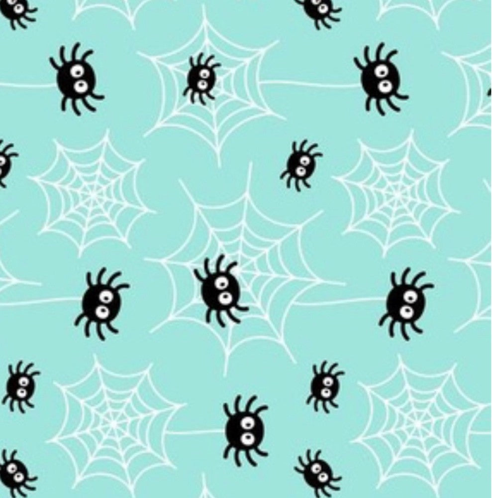 James & Lottie Boys Jammies - Aqua with Halloween Spiders