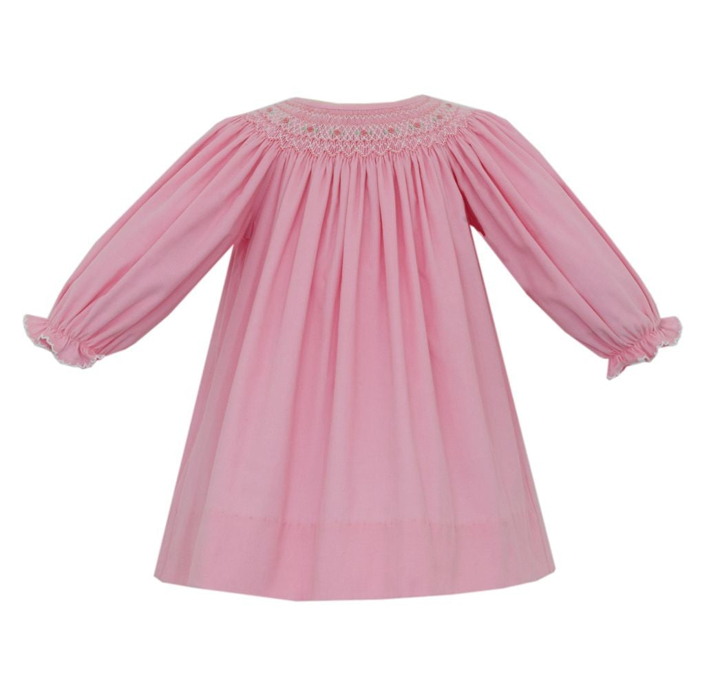 Petit Bebe Girls Smocked Bishop Dress - Long Sleeves - Pink Corduroy