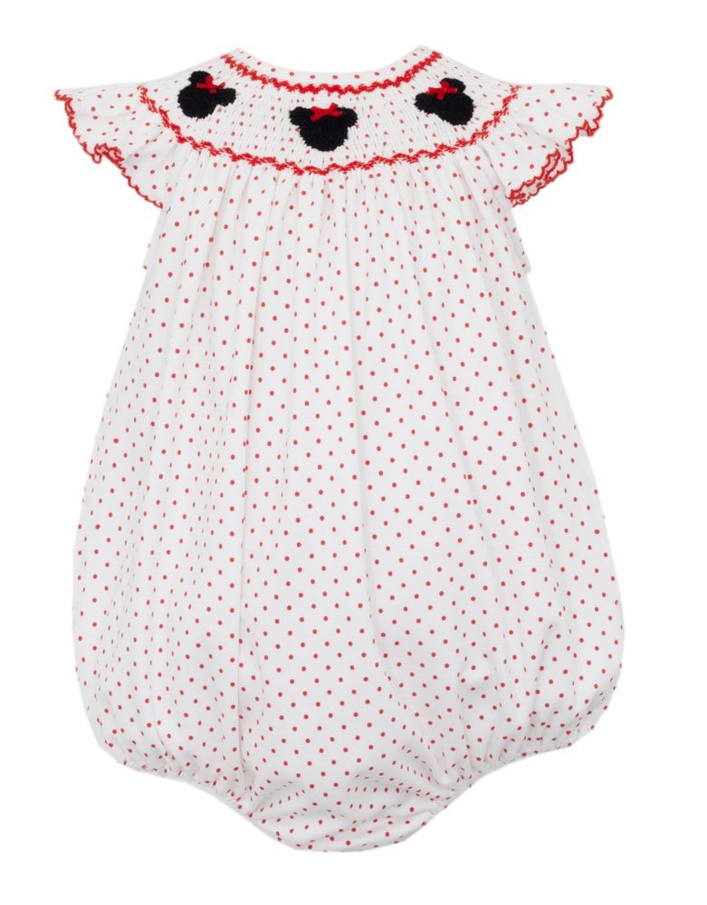 Petit Bebe Knits Baby Girls Smocked Minnie Mouse Red and White Polka Dot Knit Bubble