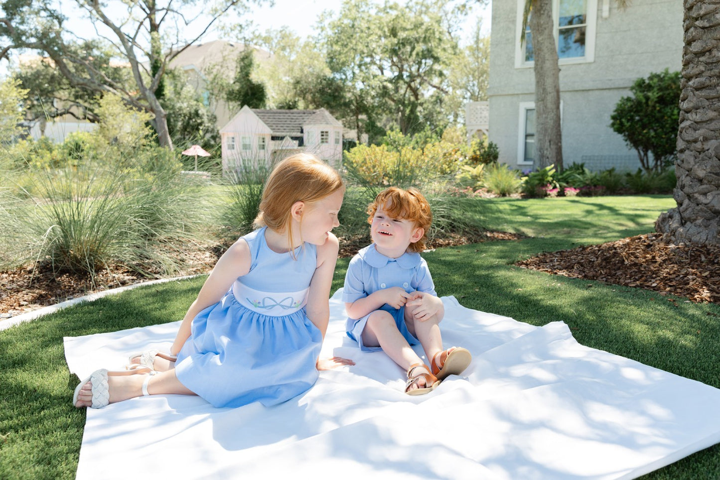 Bailey Boys Girls Sleeveless Blue Chambray Dress - Embroidery Bow by Bailey Boys