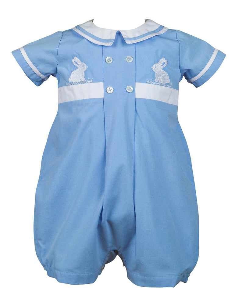 Proper Peony Baby Boys Easter Romper - Blue Blanche Bunny by Proper Peony