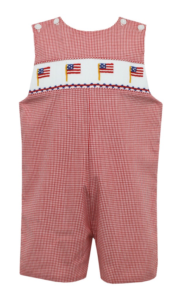 Petit Bebe Baby Boys Red Check Smocked Flags Jon Jon