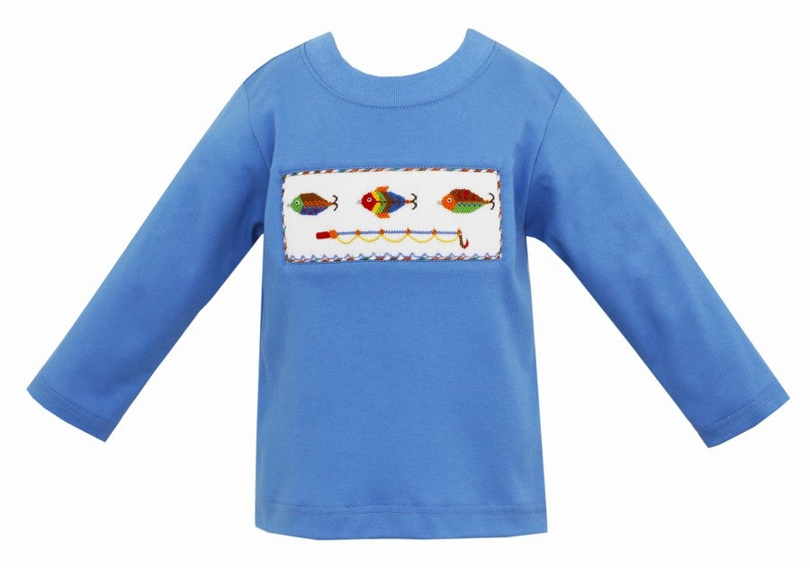 Anavini Velani Boys Long Sleeve Shirt - Periwinkle Blue - Smocked Fishing Lures by Anavini