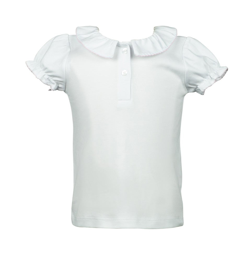 Proper Peony Parkside Girls Split Collar Shirt - White - Pink Trim
