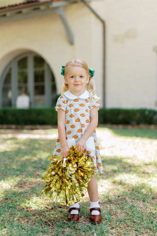 Proper Peony Pima Girls Green Football Touchdown Dress