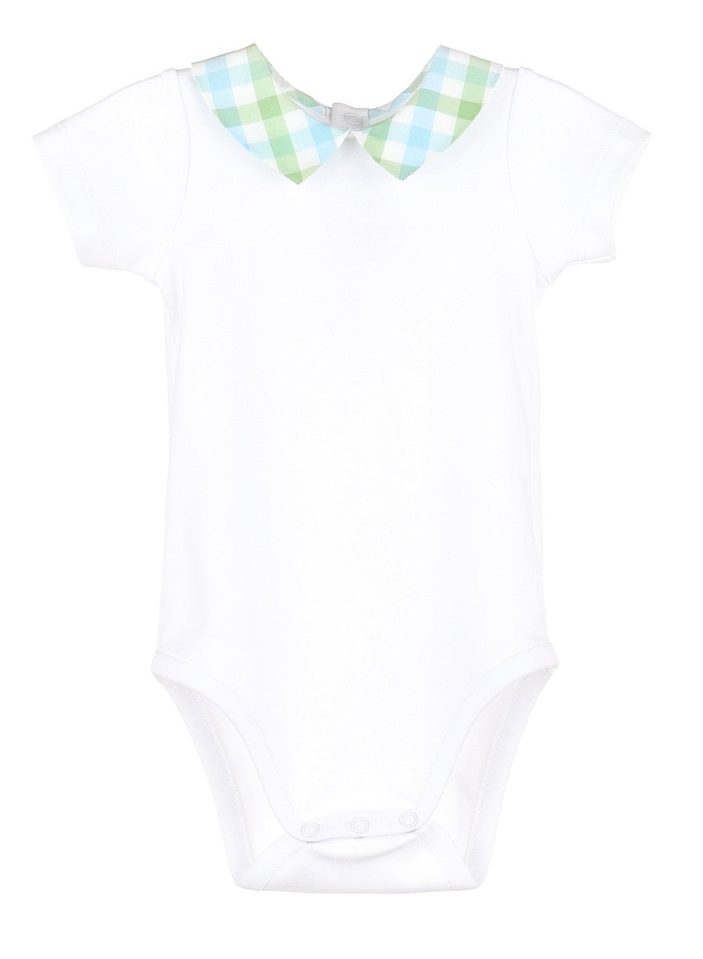 Sophie & Lucas Boys White Onesie with Blue & Green Check Collar