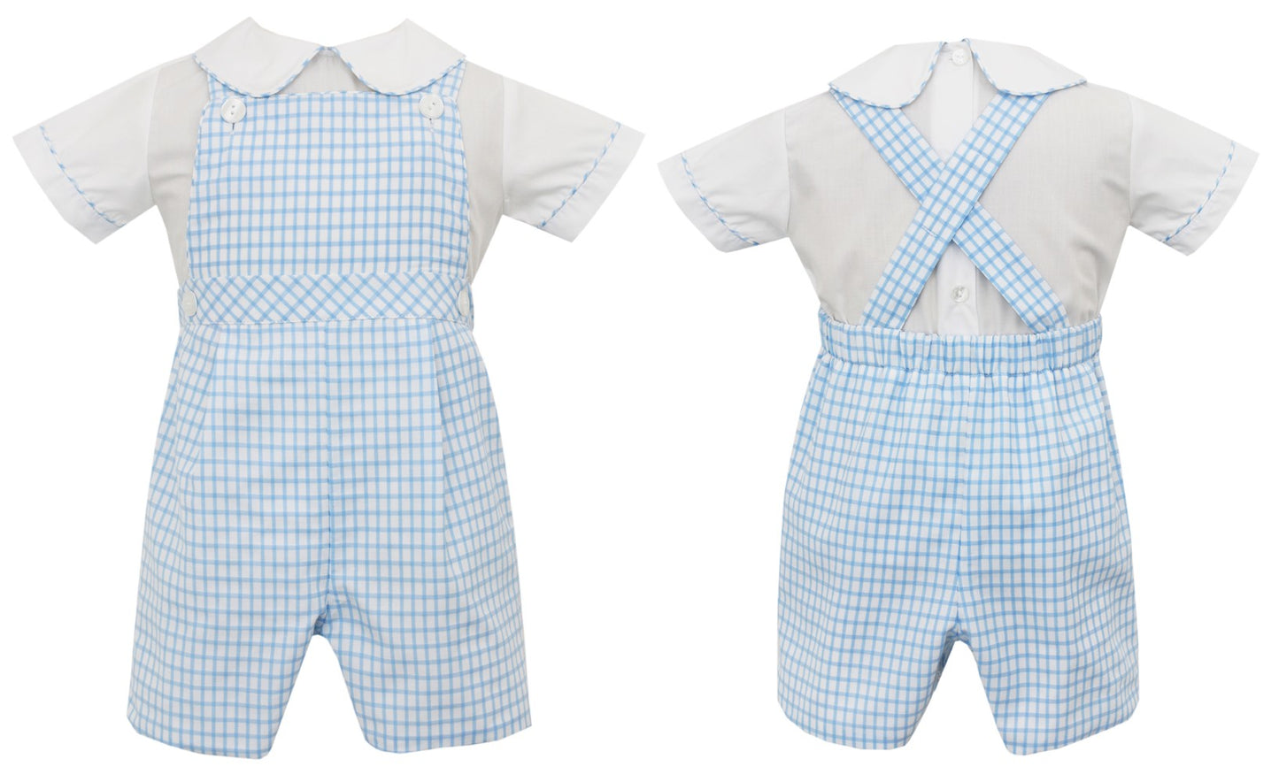 Claire & Charlie Boys Light Blue Check Jon Jon with Shirt