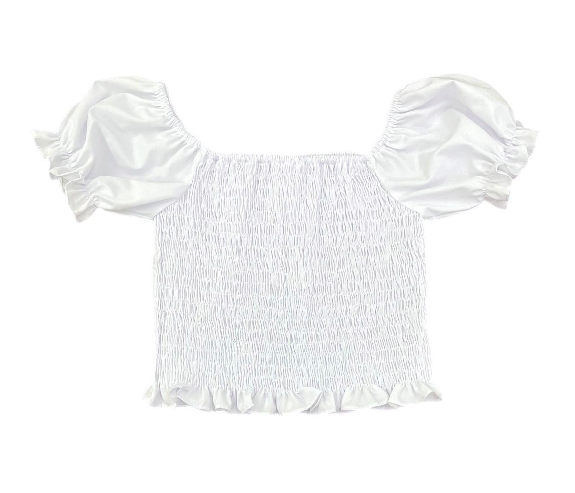 James & Lottie Be Elizabeth Girls Smocked Woven Top - Puff Sleeves - White
