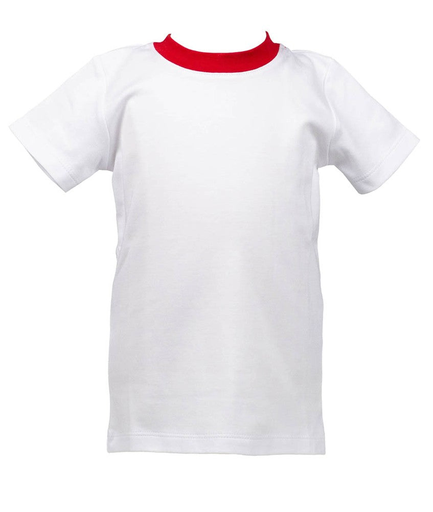 Proper Peony Pima Boys White T-Shirt - Trimmed in Red