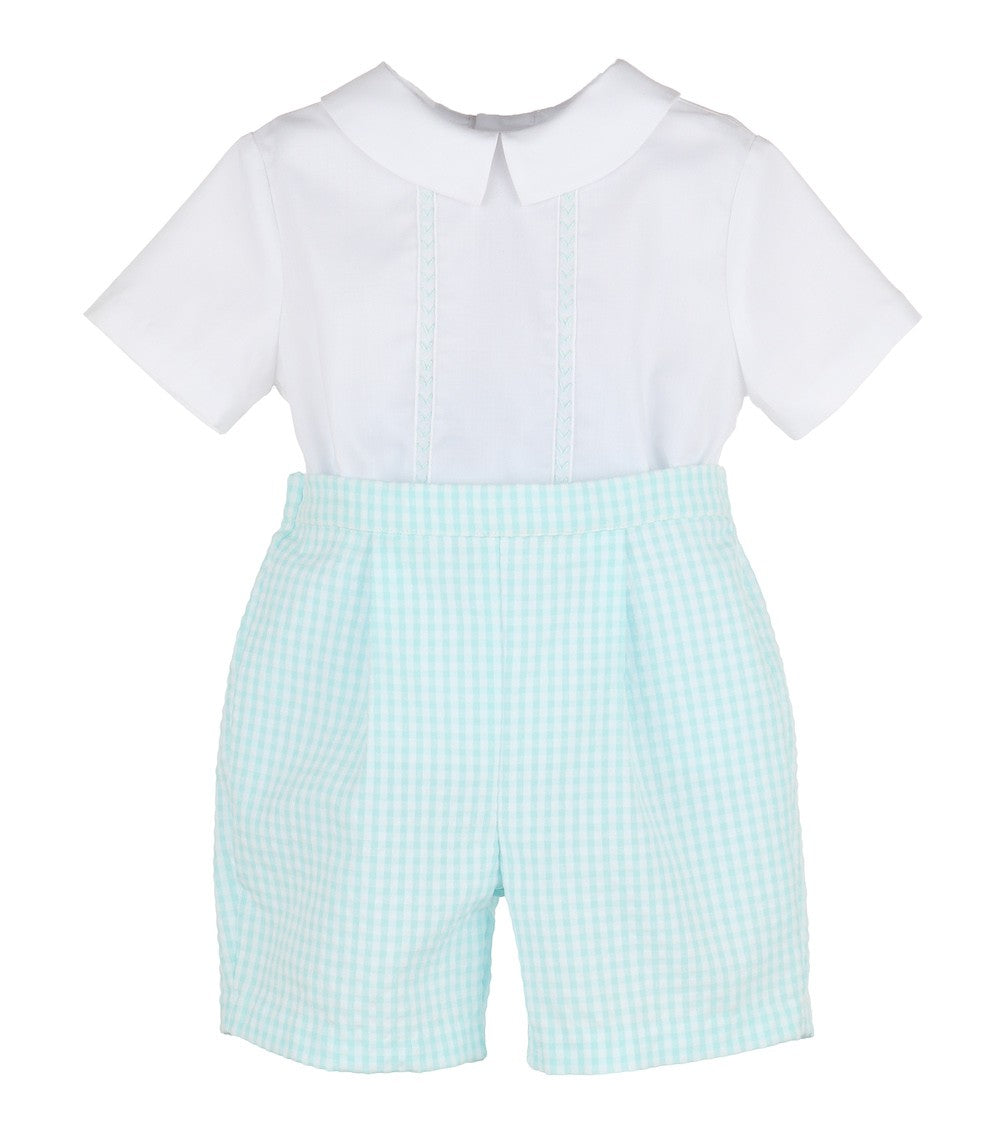 Luli & Me Baby / Toddler Boys Button On Set - Gingham - Aqua