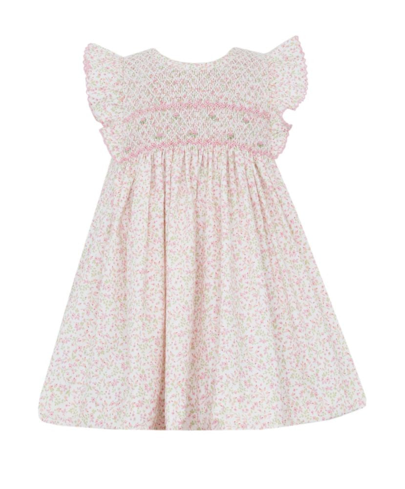 Petit Bebe Girls Pink Floral Sleeveless Dress wtih Ruffles