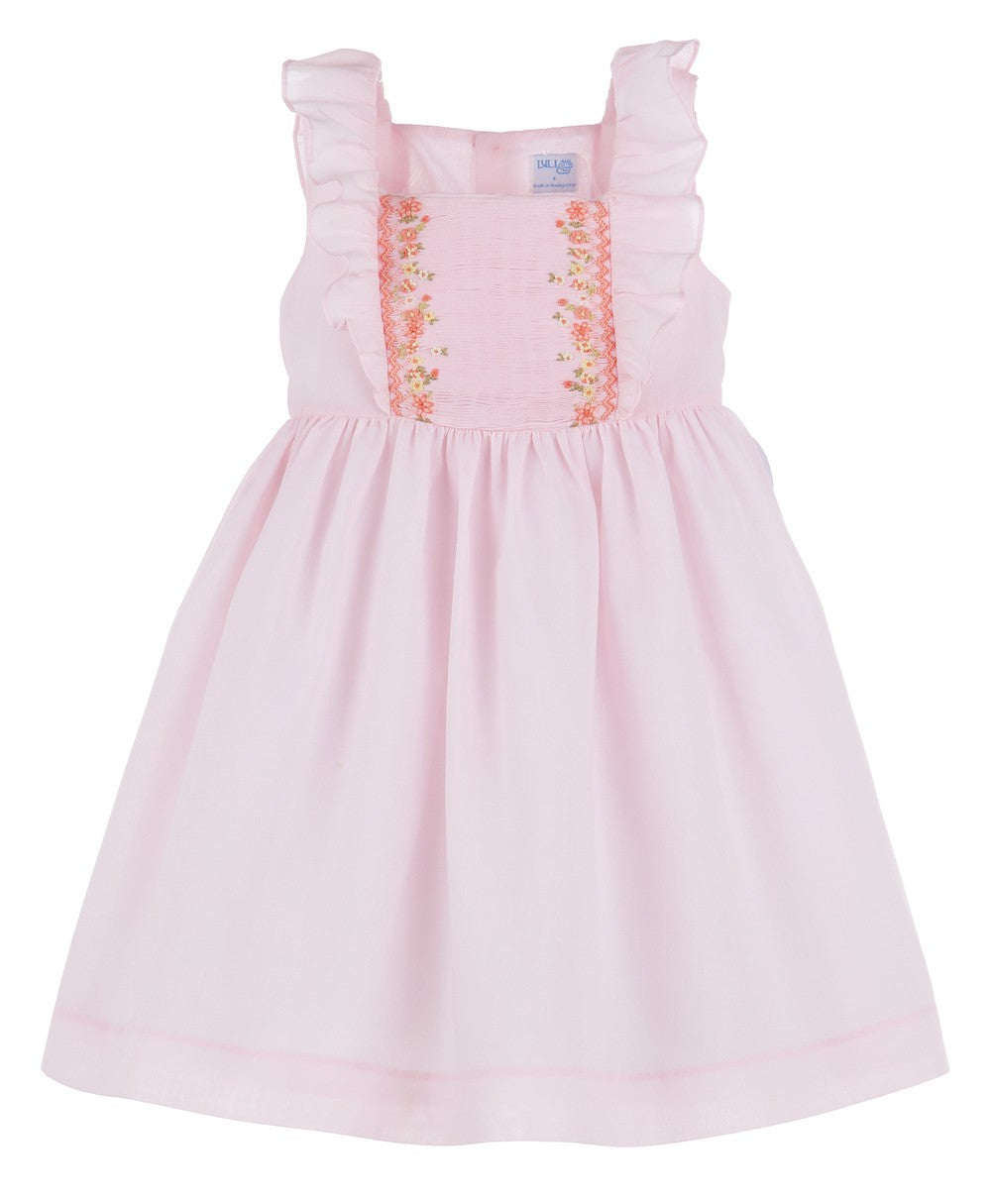 Luli & Me Girls Square Neck Smocked Ruffles Dress - Pink
