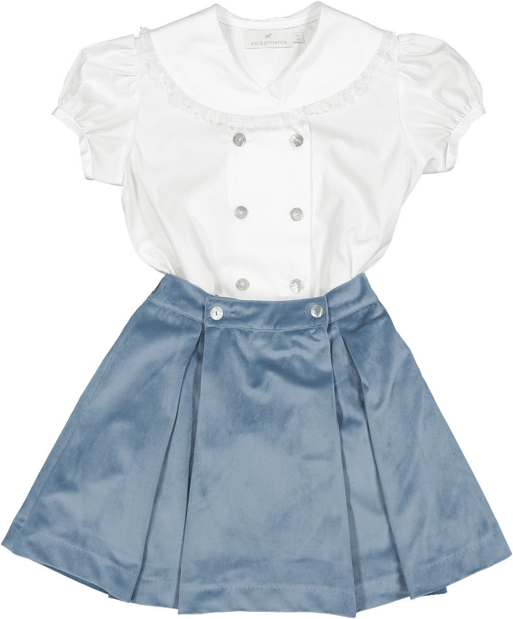 Sal & Pimenta Girls Skirt Set - Dusty Blue Velvet