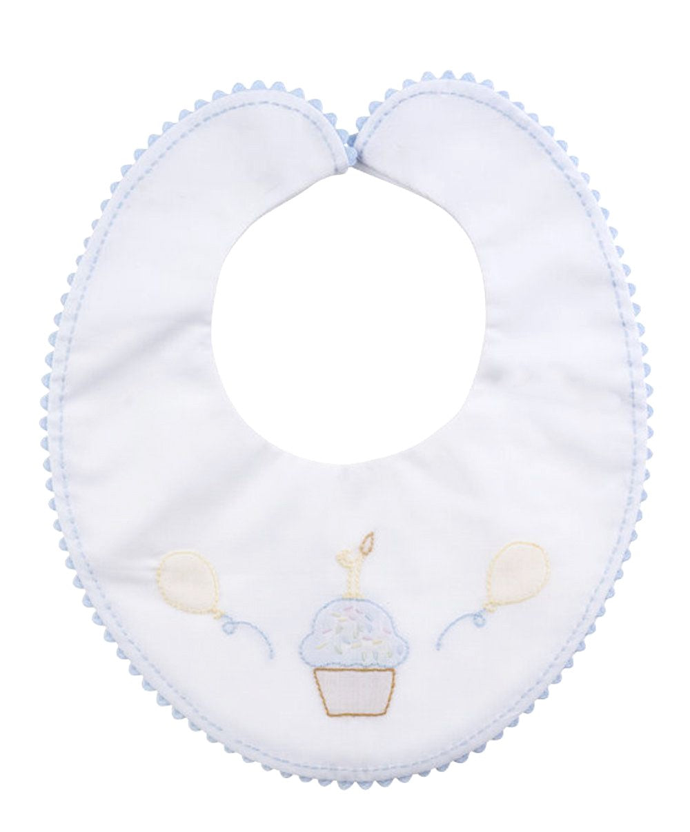 Feltman Brothers Boys Shadow Stitch Embroidery First Birthday Bib - Blue
