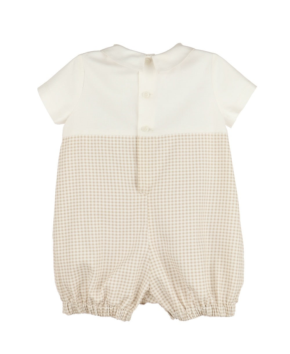Luli & Me Baby Boys Cottagecore Tan Check Bubble