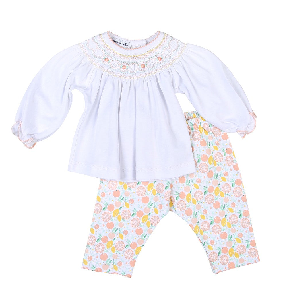Magnolia Baby Girls Citrus Bouquet Smocked Bishop Pant Set