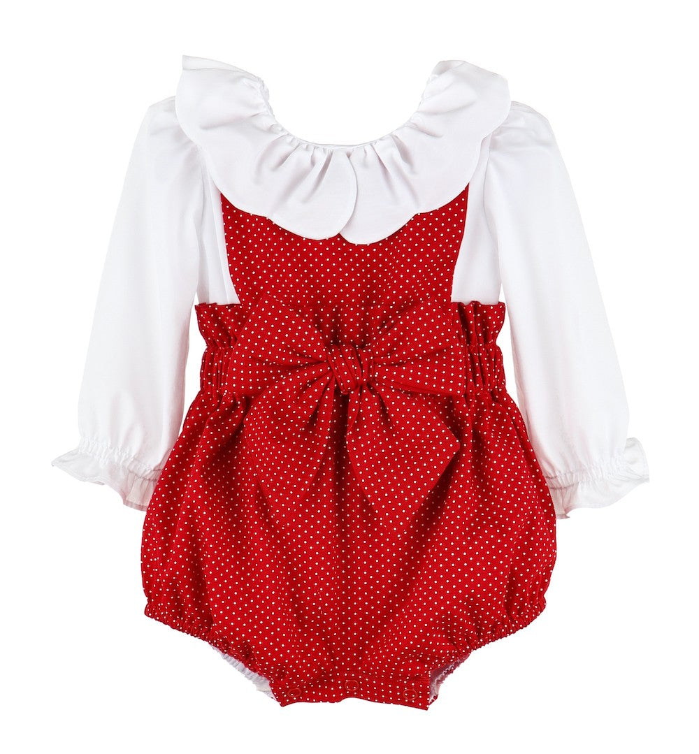 Sophie & Lucas Girls Red Vintage Classic Dots Bubble with Bow & Blouse