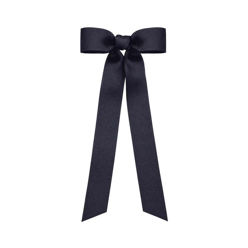 Wee Ones Girls Grosgrain Bow with Streamer Tails - Navy Blue