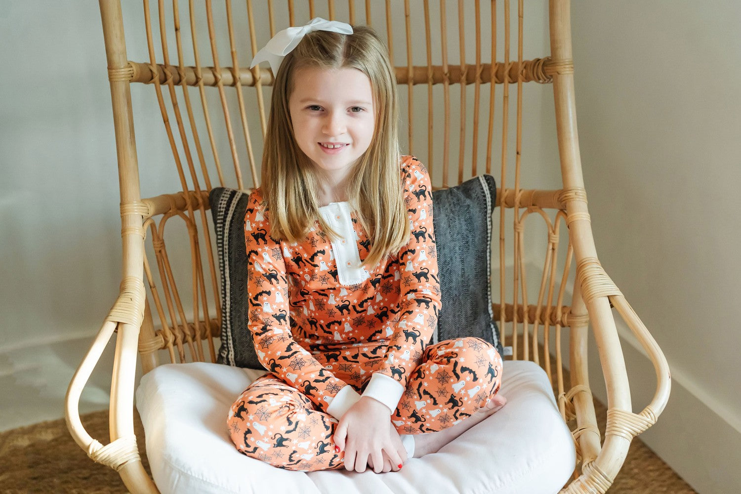 Lila & Hayes Girls Alden Pajamas - Orange Halloween