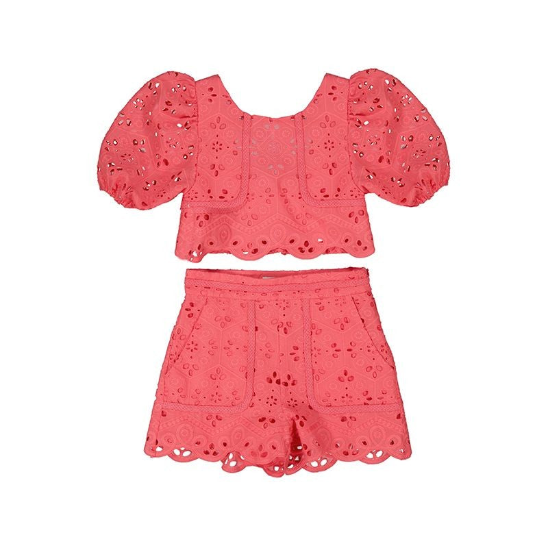 Abel & Lula Girls Fuchsia Pink Eyelet Embroidered Dressy Shorts Set