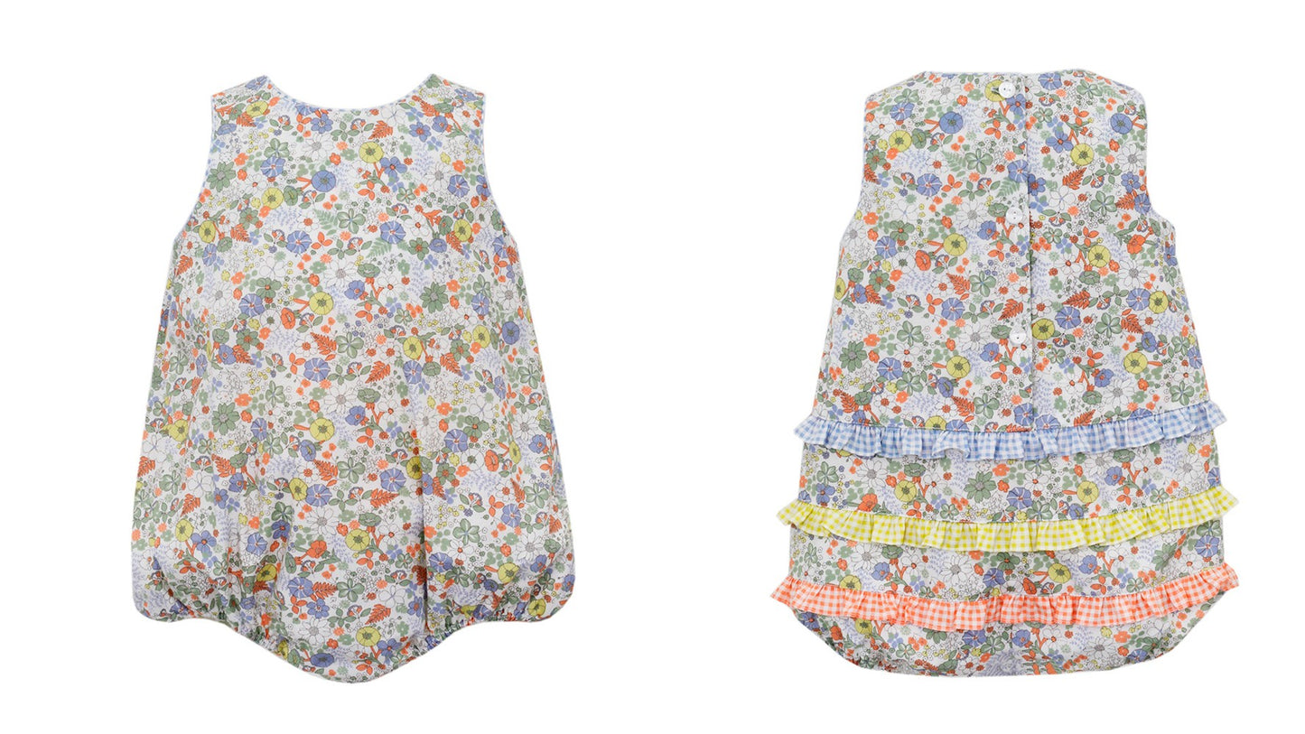 Claire & Charlie Baby Girls Blue Liberty Floral Bubble - Ruffles on Backside