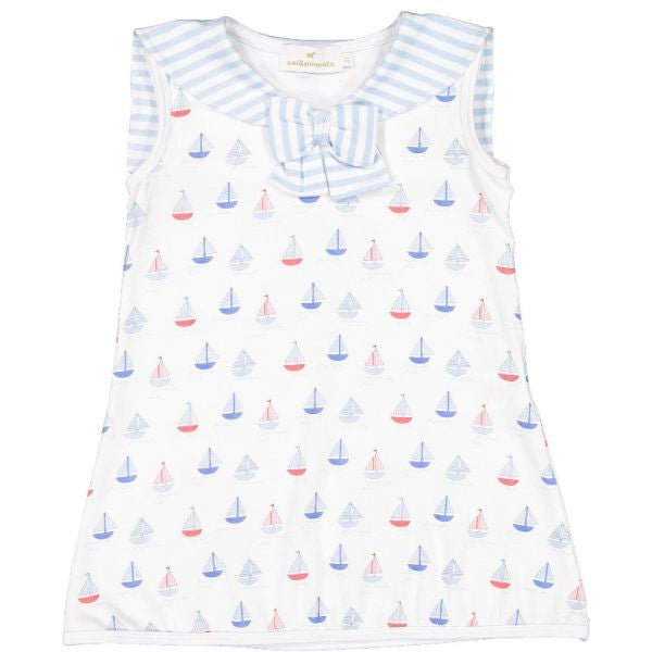 Sal & Pimenta Girls Dress - Day at Sea Boats Print - Sailor Collar