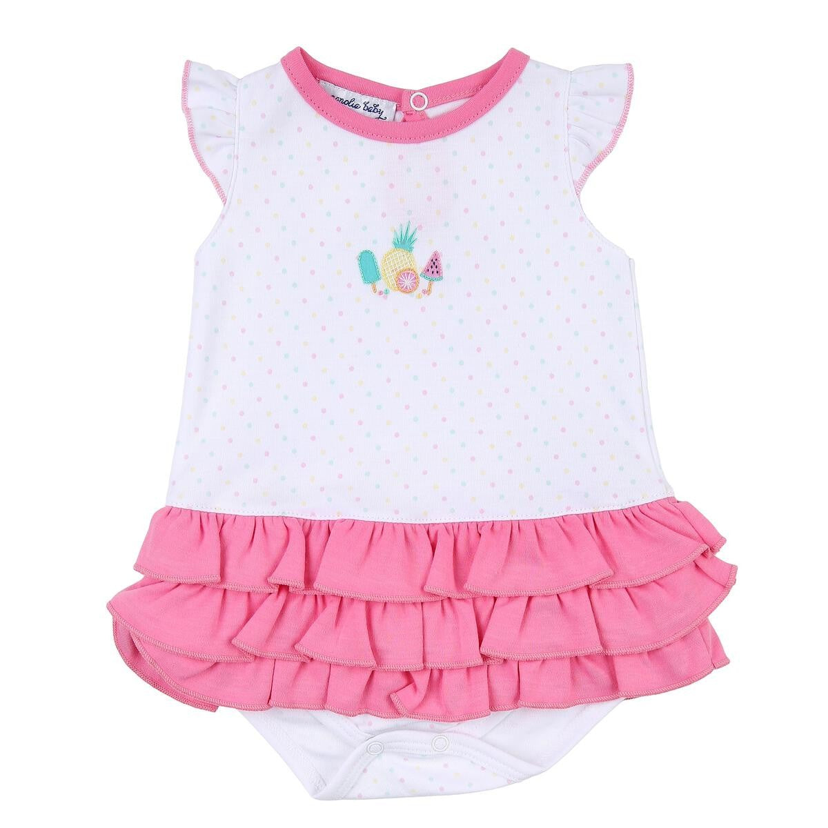 Magnolia Baby Girls Pink Fruit Pops Embroidered Ruffle Flutters Bubble by Magnolia Baby