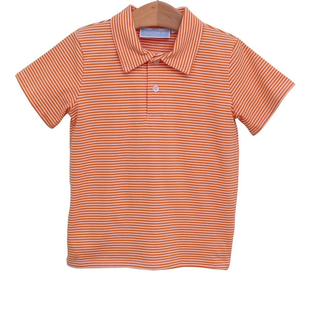 Trotter Street Kids Boys Henry Game Day Polo Shirt - Orange Stripes - Clemson