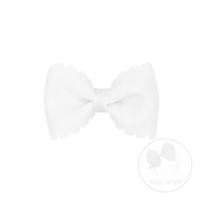 Wee Ones Girls Scallop Edge Bow - Tiny Bow Tie - White by Wee Ones