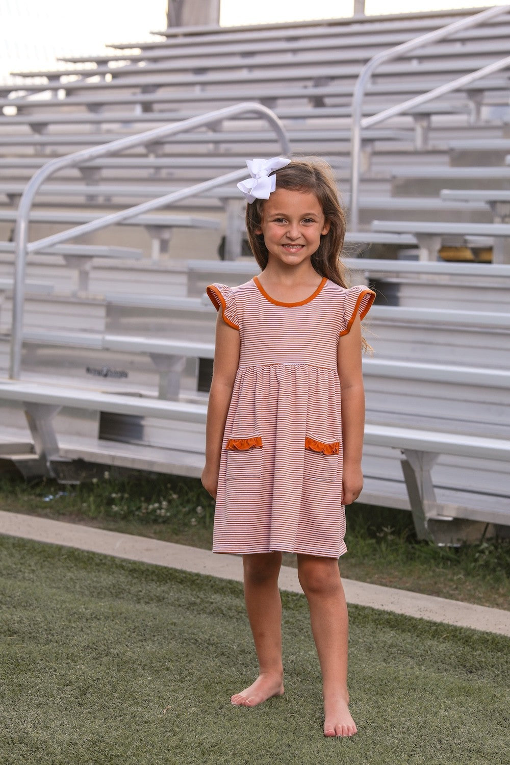 Trotter Street Kids Girls Lucy Game Day Dress - Burnt Orange Stripes - Texas Longhorns