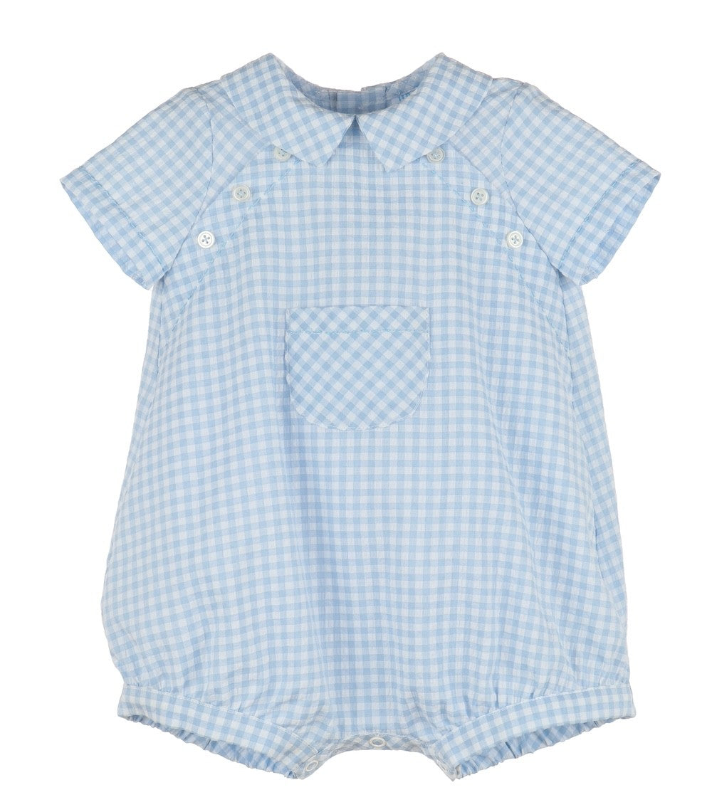 Luli & Me Baby Boys Blue Gingham Pocket Bubble