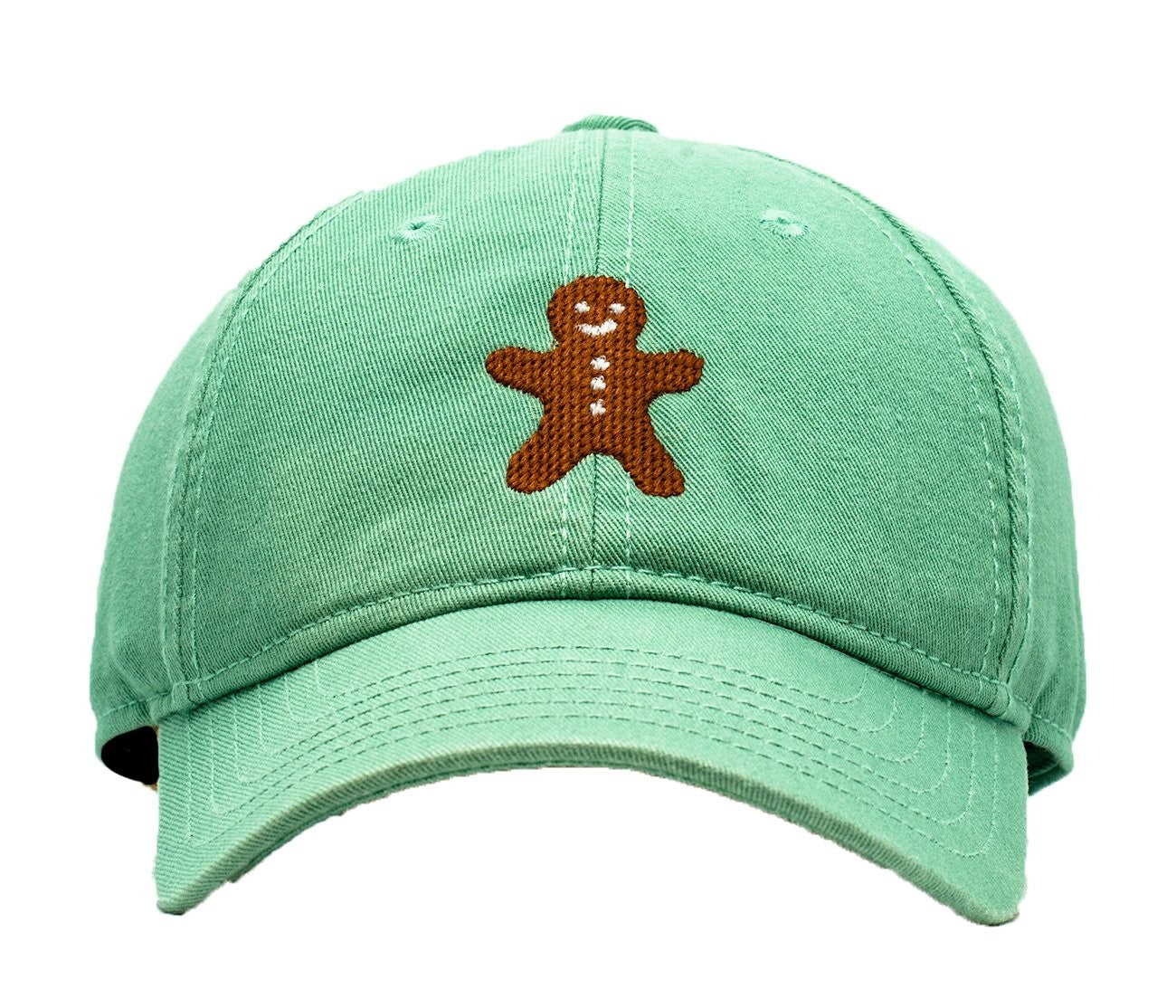 Harding Lane Kids Needlepoint Baseball Hat - Gingerbread Man on Mint Green