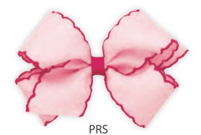 Wee Ones Girls Hair Bow on Clip - Pink with Hot Pink Moonstitch Edge for Valentine's Day by Wee Ones