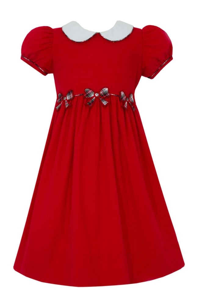 Claire & Charlie Girls Red Corduroy Dress with Holiday Plaid Bows by Claire & Charlie