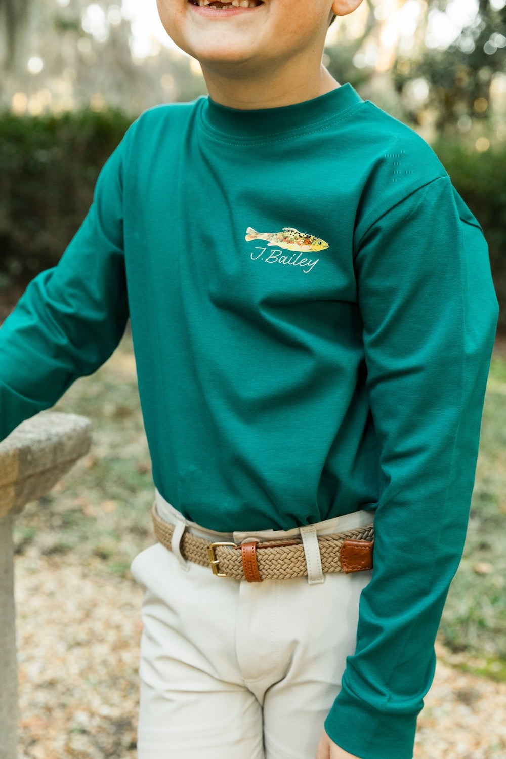 Bailey Boys J. Bailey Logo Tee Shirt - Green with Fishing Boy and Dog