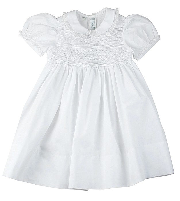 Feltman Brothers Infant Girls Midgie Dress - Smocked Bodice and Lace Trim Collar - White by Feltman Brothers