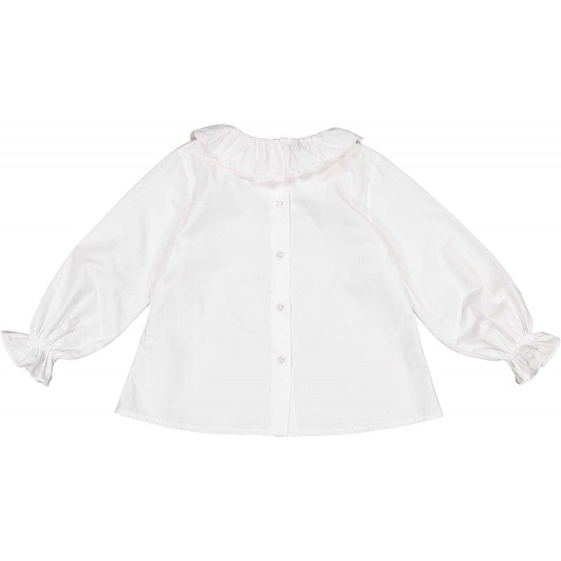 Sal & Pimenta Girls White Ruffle Blouse - Wonderland - Trimmed in Pink