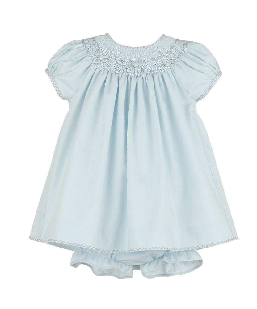 Luli & Me Baby Girls Classic Smocked Bishop Dress with Bonnet - Blue 24M Luli & Me Baby Girls Classic Smocked Bishop Dress with Bonnet - Blue 24M