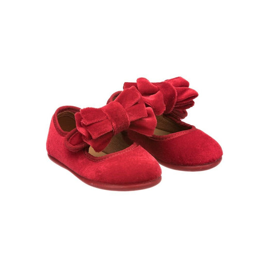 Elephantito Girls Mary Janes Shoes - Velvet Bow - Red