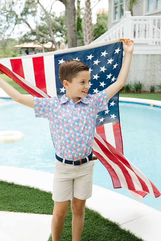 Bailey Boys J. Bailey Performance Polo Shirt - Blue & Red Patriotic Fireworks