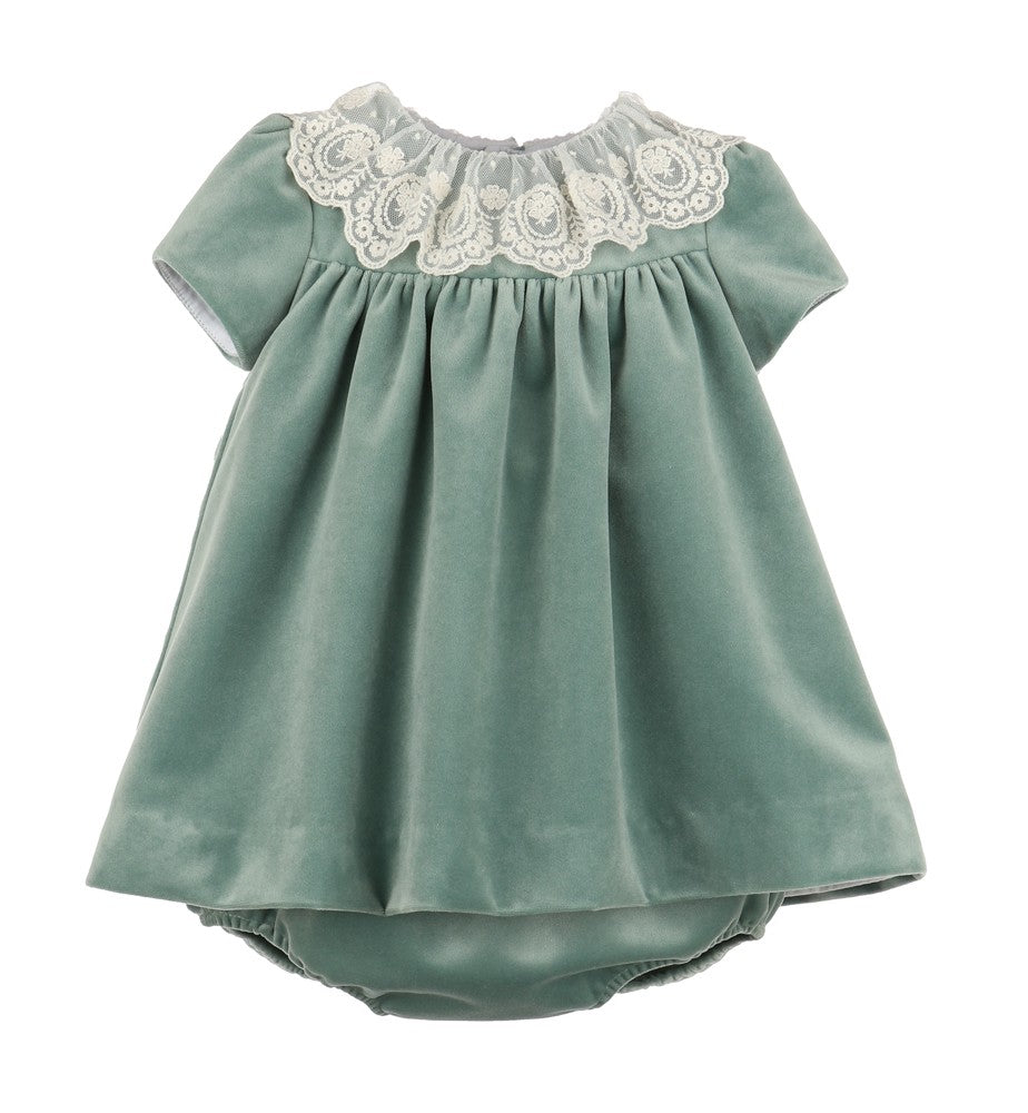 Luli & Me Girls Deluxe Velvet Float Dress - Lace Collar - Aqua Sage Green 6M Luli & Me Girls Deluxe Velvet Float Dress - Lace Collar - Aqua Sage Green 6M