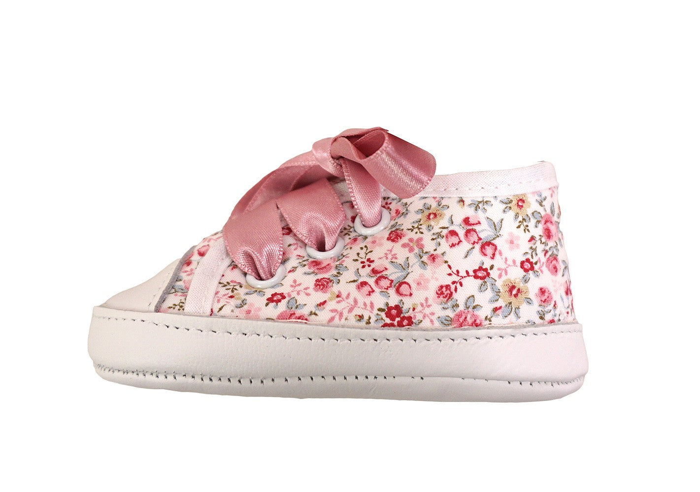 Cuquito Baby Girls Shoes - Pink Floral with Satin Ribbons