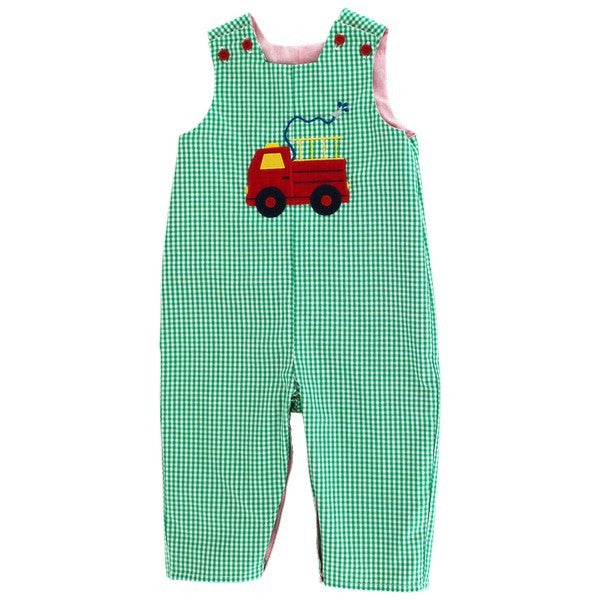 Bailey Boys Reversible Longall - Red with Santa Reverses to Green Check with Fire Truck