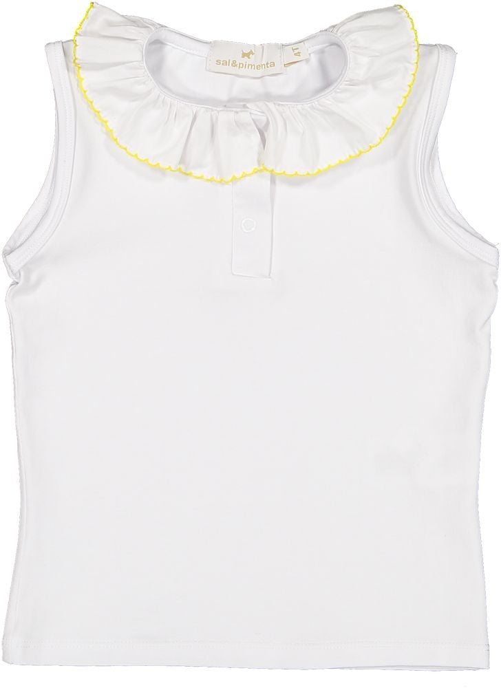 Sal & Pimenta Girls Sleeveless Top - Yellow Picot Trim