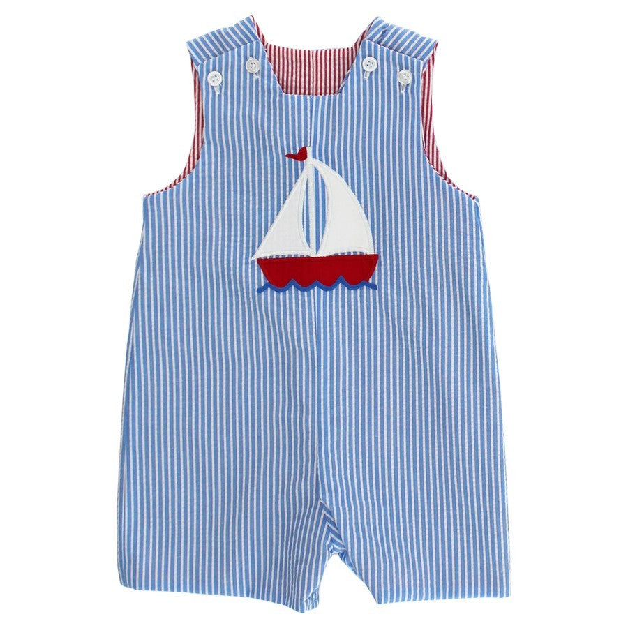 Bailey Boys Reversible Jon Jon - Blue Sailboat - Reverses to Red with Flag Truck