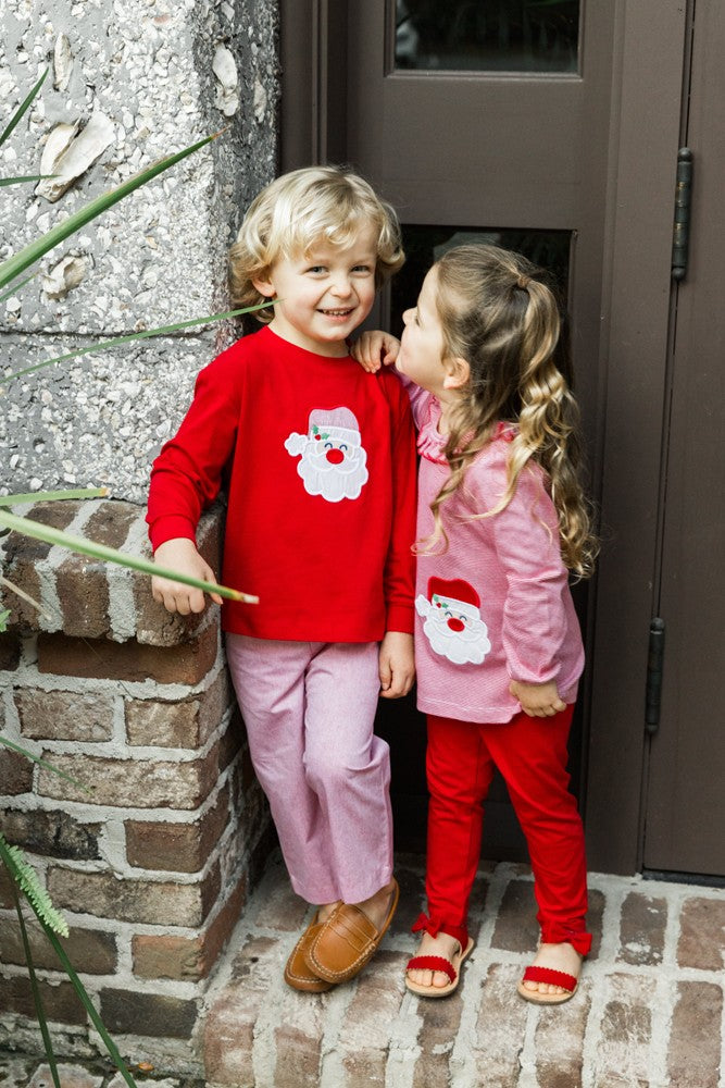 Bailey Boys Red Pants Set - Red Applique Santa Face Shirt