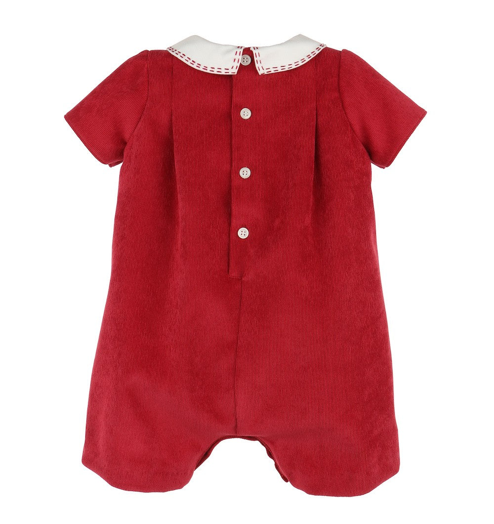 Luli & Me Baby Boys Corduroy Romper - Christmas Red