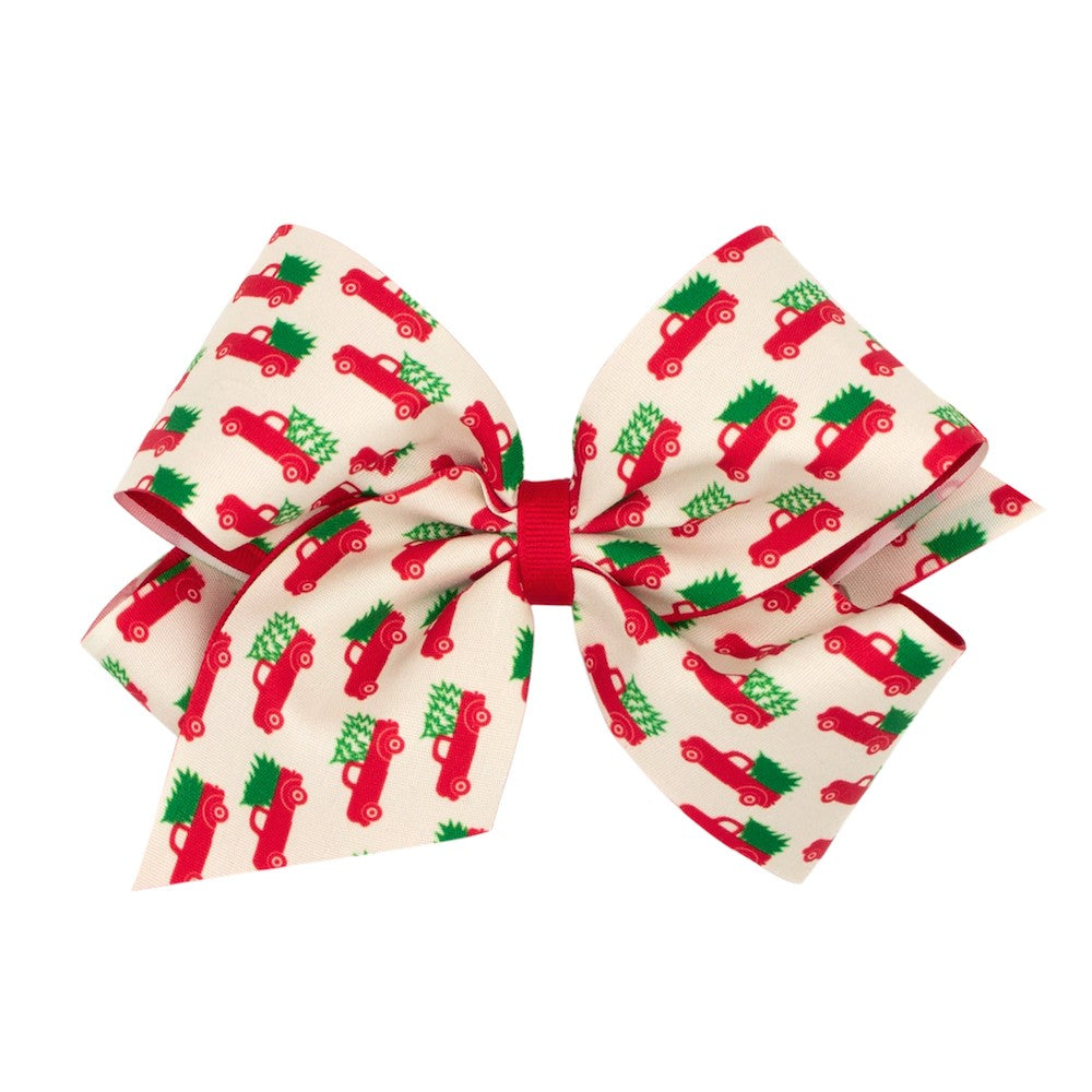 Wee Ones Girls Grosgrain Overlay Hair Bow - Vintage Christmas Tree Truck by Wee Ones